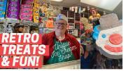 YouTube thumbnail that reads Retro Treats and Fun showing candy, a clown pinata and shop owner Mark McDaniel.